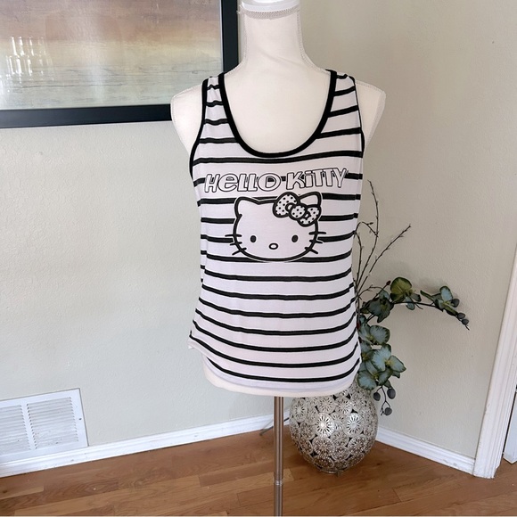 Hello Kitty White & Black Striped Tank Top in Sz Large - Picture 1 of 7